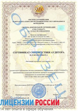 Образец сертификата соответствия аудитора №ST.RU.EXP.00006191-1 Выкса Сертификат ISO 50001